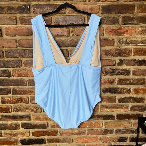 New J. Crew Baby Light Blue Plunge One-Piece Swim Bathing Suit Women's Size 24 - Picture 5 of 8